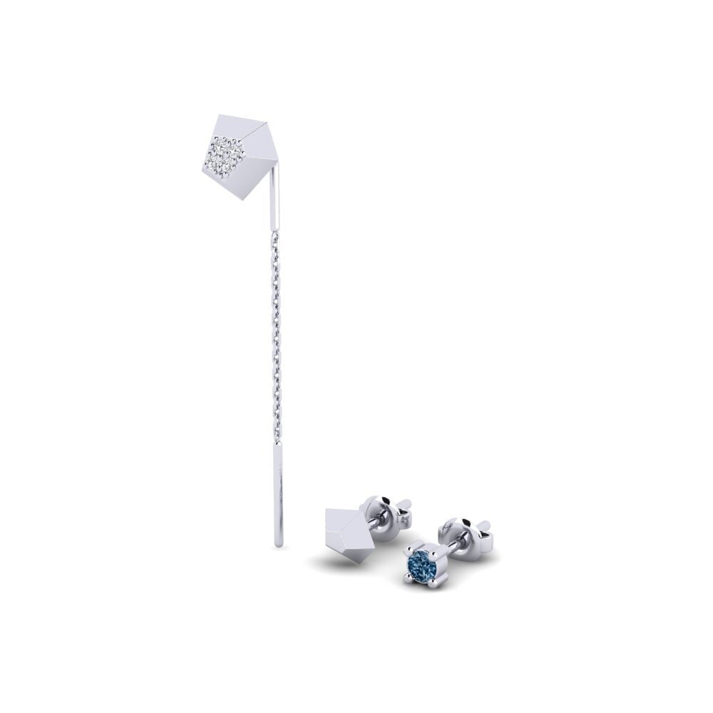 Platino Diamante Azul Pendiente de mujer Ecliptic - SET