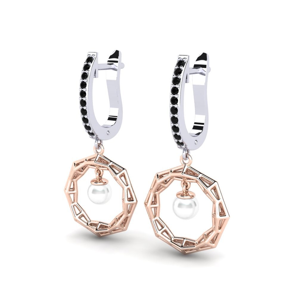 14ct White & Rose Gold Black Onyx Women's Earring Edisdnal
