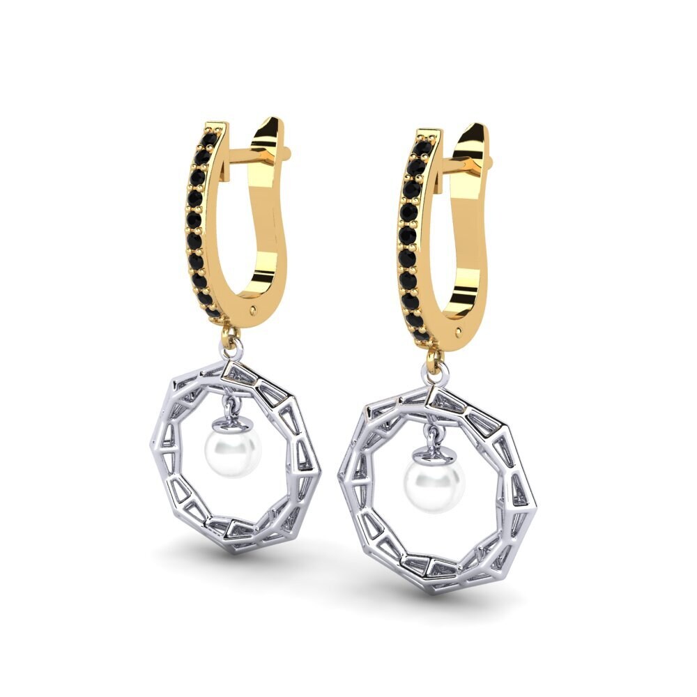 14ct Yellow & White Gold Black Sapphire Women's Earring Edisdnal