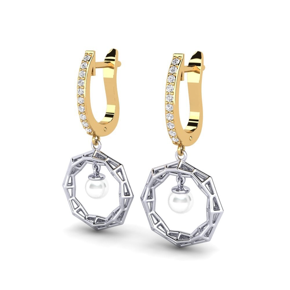 14k Oro Amarillo & Blanco Zafiro blanco Pendiente de mujer Edisdnal