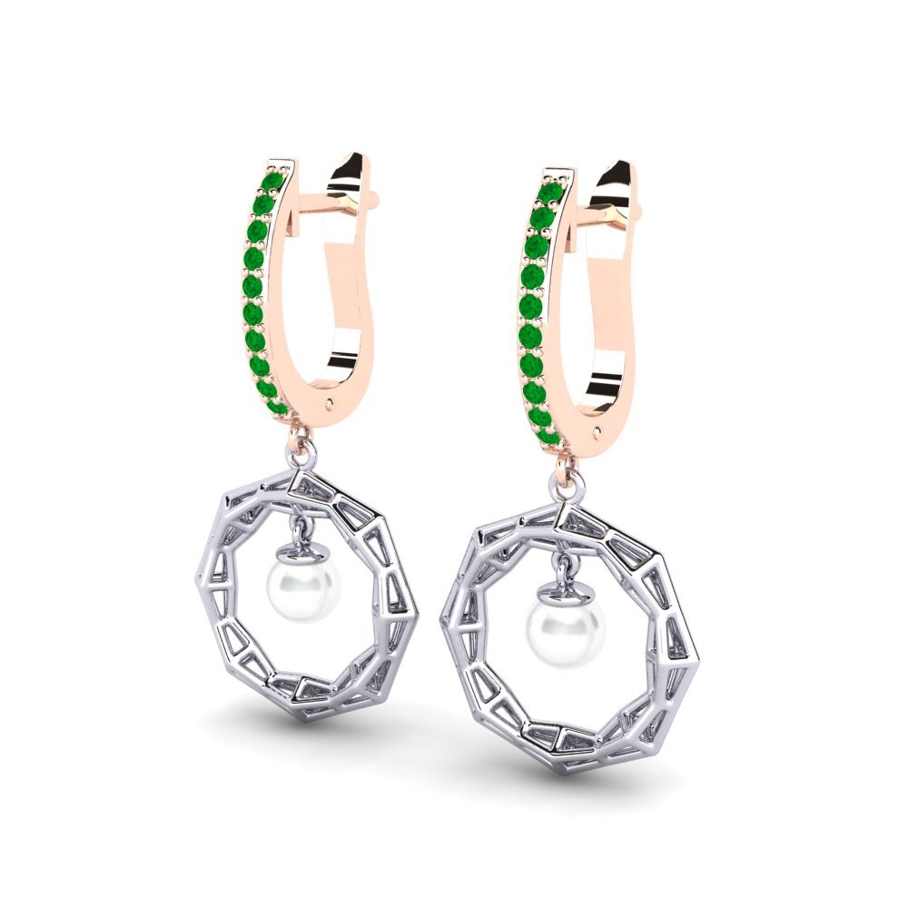14ct Rose / White Gold Emerald Women's Earring Edisdnal