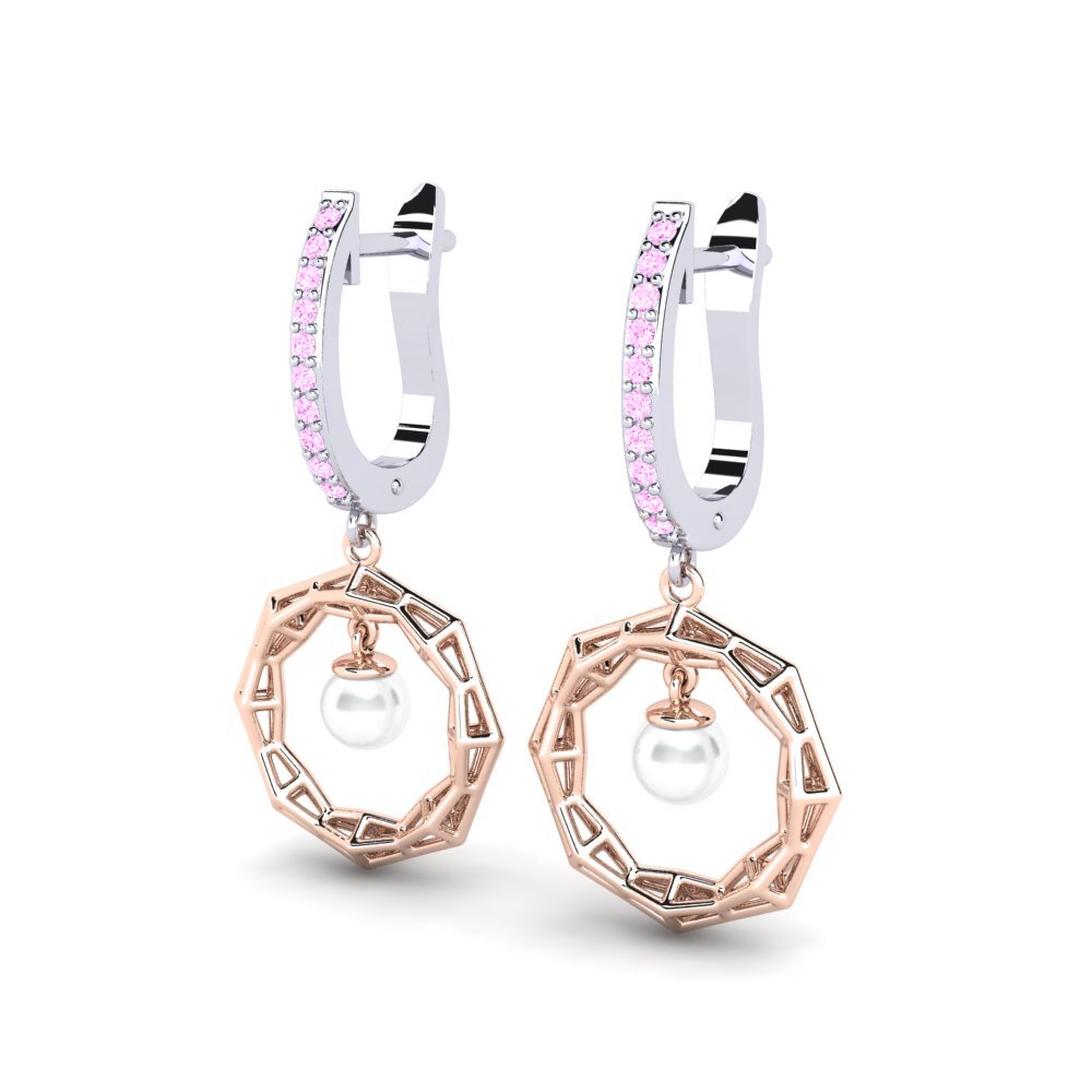 14k Oro Blanco & Rosa Zafiro Rosado Pendiente de mujer Edisdnal