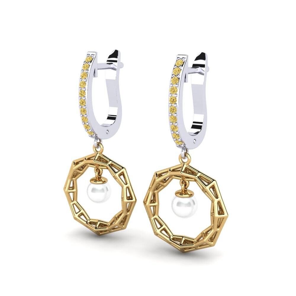 18ct White & Yellow Gold Yellow Diamond Women's Earring Edisdnal