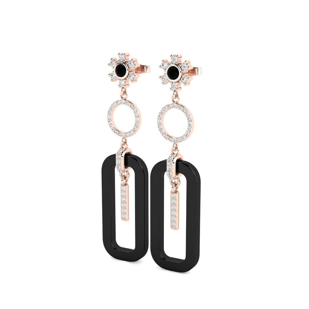 14k Oro Rosa Ónix Negro Pendiente de mujer Edlira
