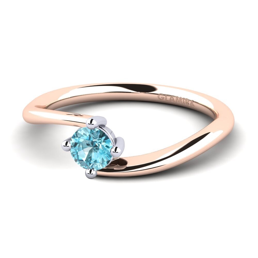 14ct Rose & White Gold Blue Zircon Women's Ring Edoarda
