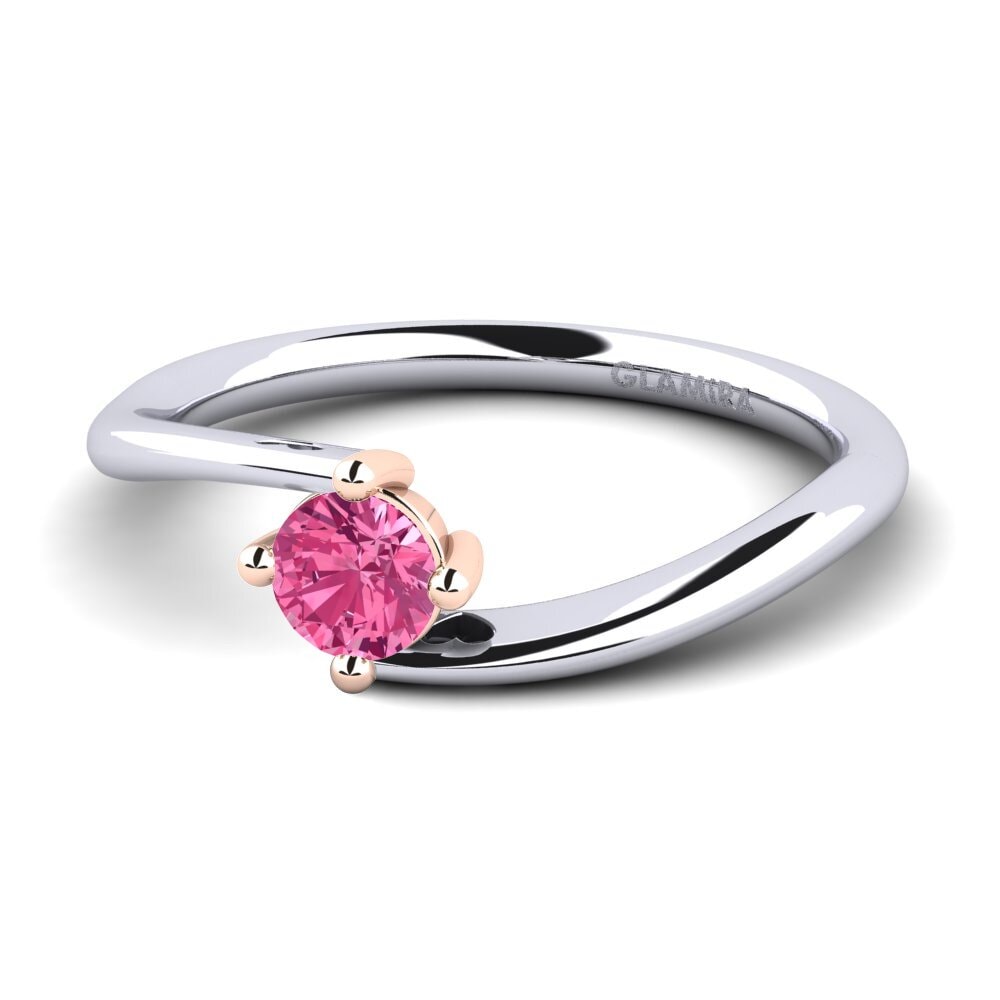 14k Oro Blanco & Rosa Turmalina rosa Anillo de Mujer Edoarda