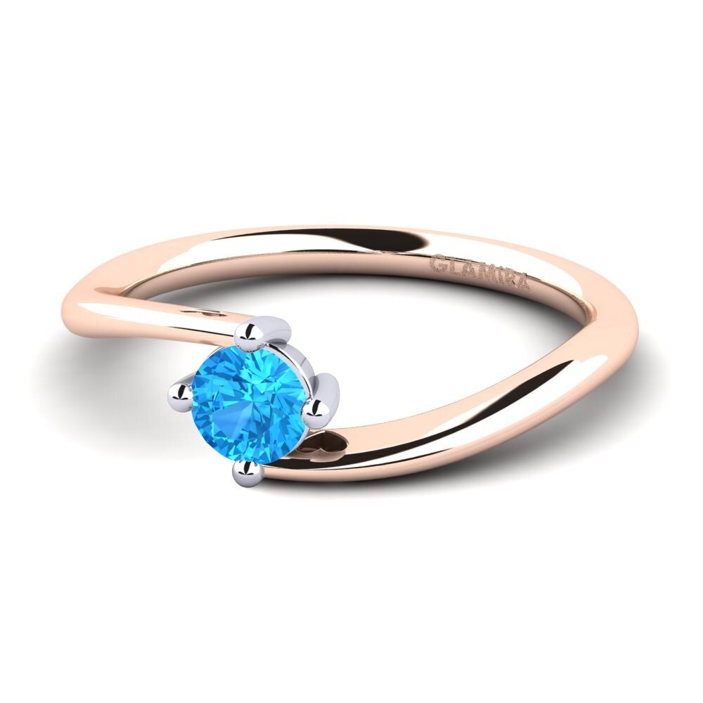 18ct Rose & White Gold Blue Topaz Women's Ring Edoarda