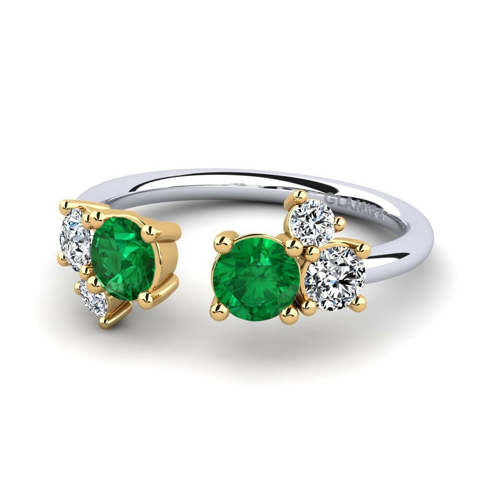 Bagues Or Blanc & Jaune 18k Émeraude (créée en laboratoire) Ouvertes