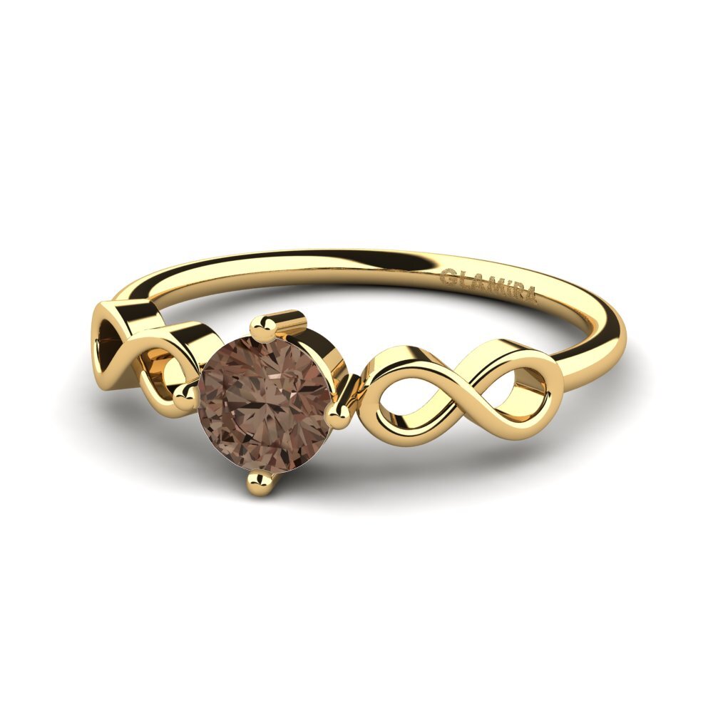 Anillos de compromiso con diamantes de colores 18k Oro Amarillo Cuarzo humo Diseño Solitario