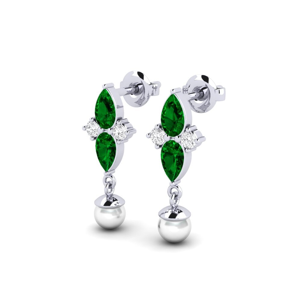 950 Palladium Green Zirconia Women's Earring Eiffel