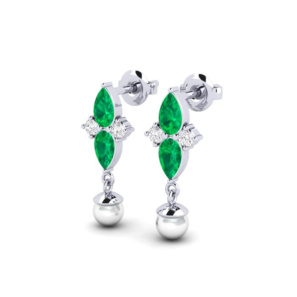 950 Palladium Emerald Women's Earring Eiffel