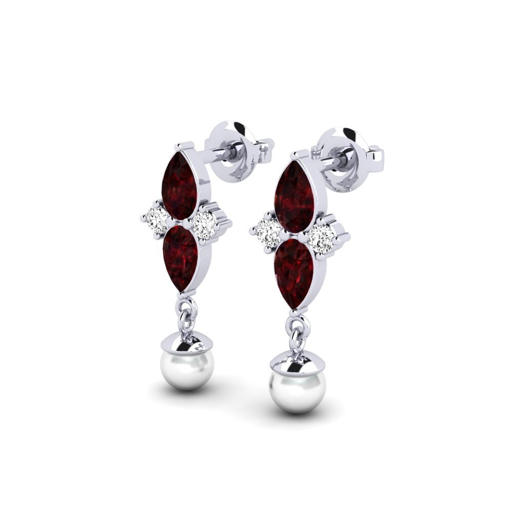 18k White Gold Garnet Women's Earring Eiffel