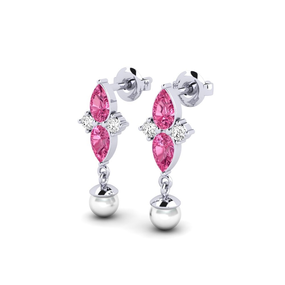 9k White Gold Pink Tourmaline Women's Earring Eiffel