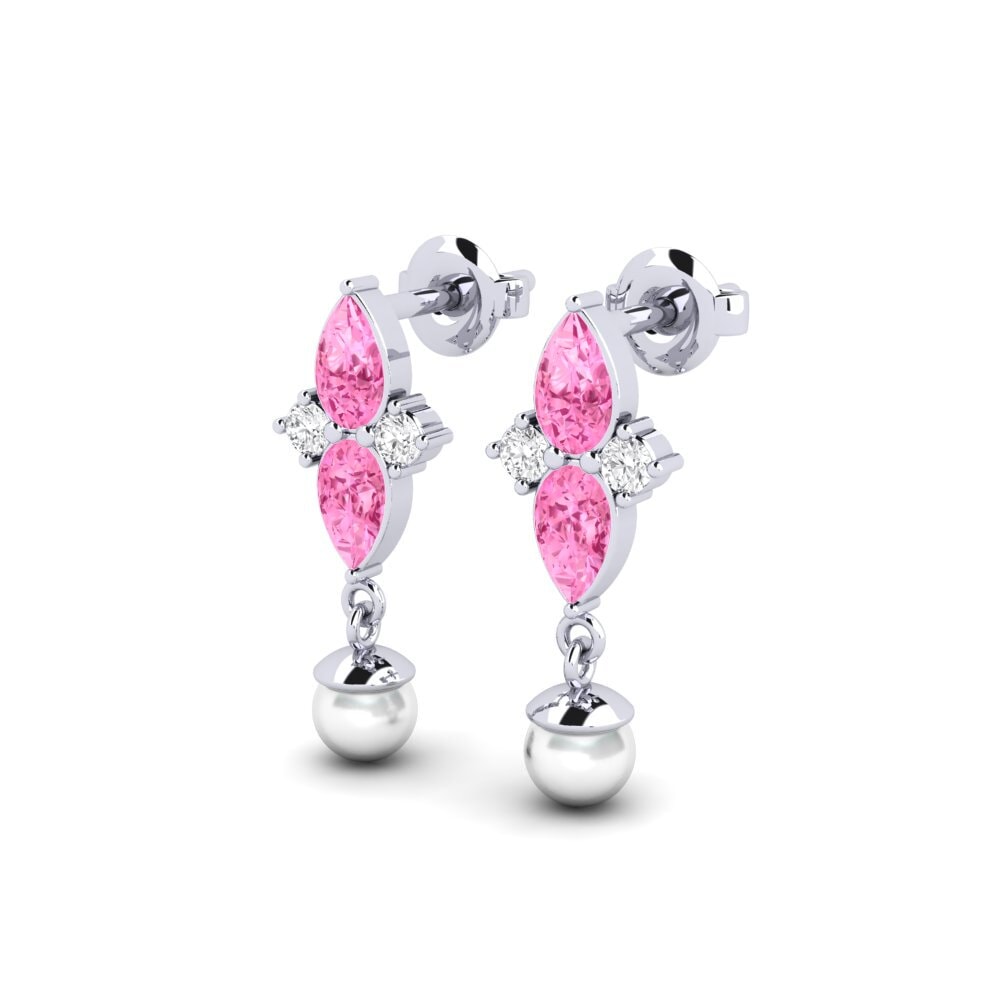18k White Gold Pink Sapphire Women's Earring Eiffel