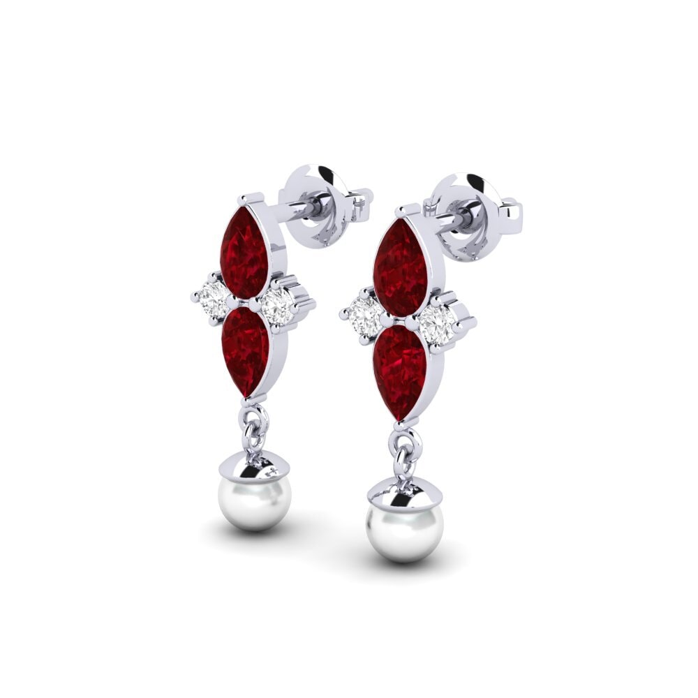 9k White Gold Red Zirconia Women's Earring Eiffel