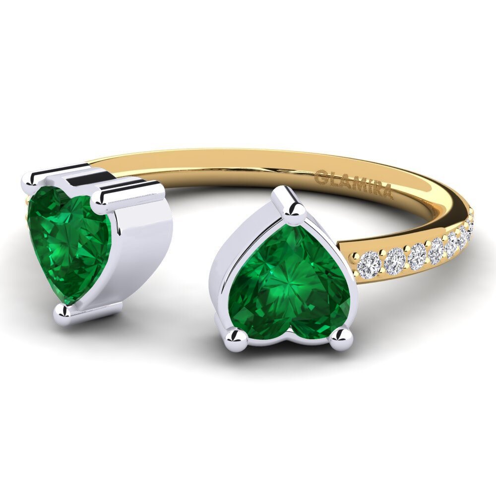 18ct Yellow & White Gold Emerald (Lab Created) Engagement Ring Eionia