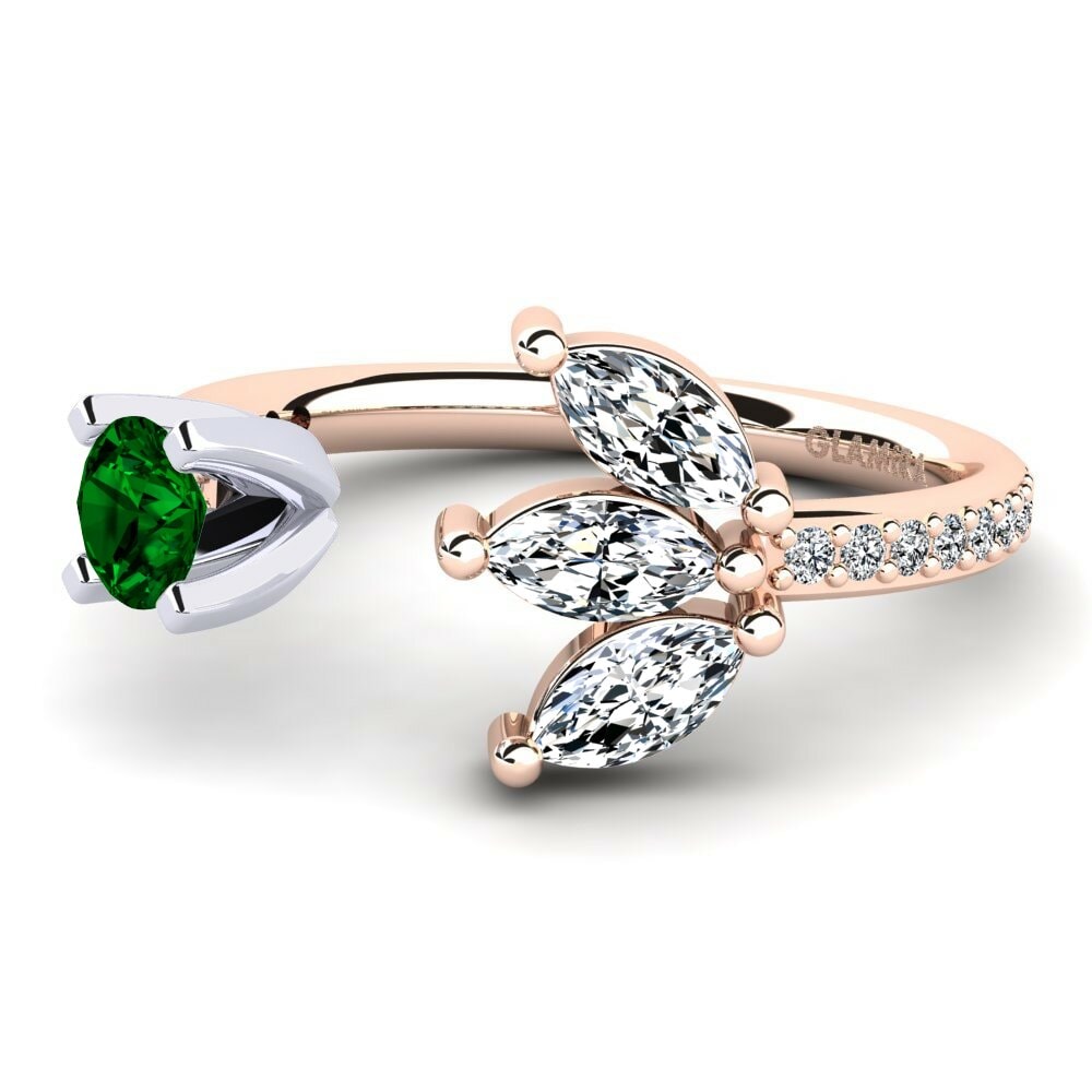 Bagues Or Rose& Blanc 18k Zircone Vert Ouvertes