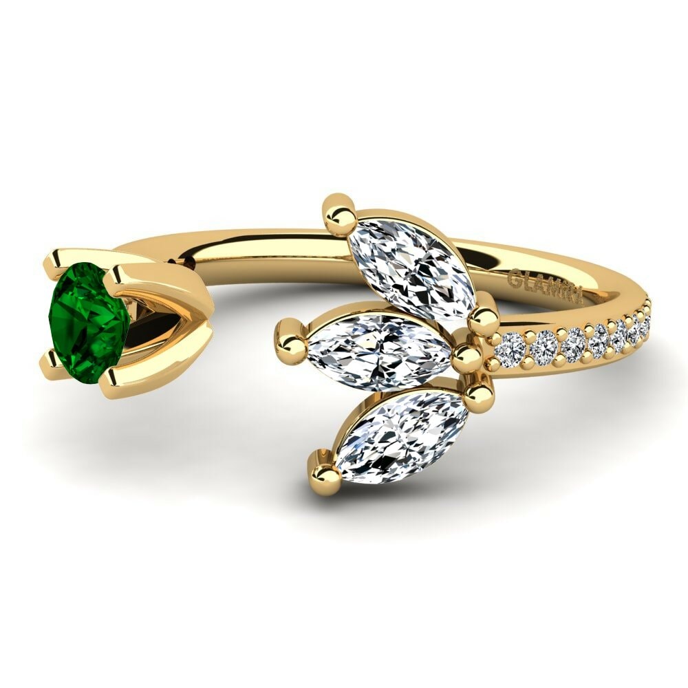 Bagues Or Jaune 18k Zircone Vert Ouvertes