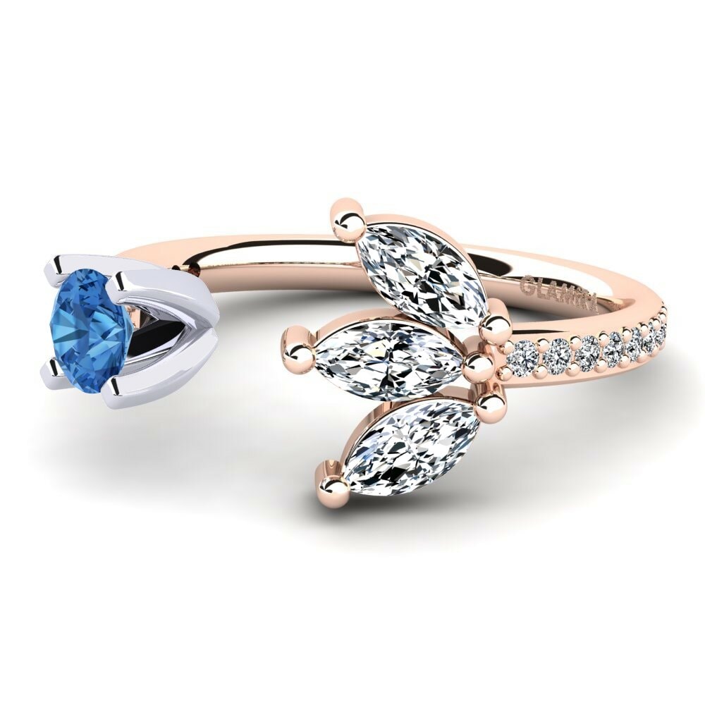 Bagues Or Rose& Blanc 18k Zircone Bleu Foncé Ouvertes