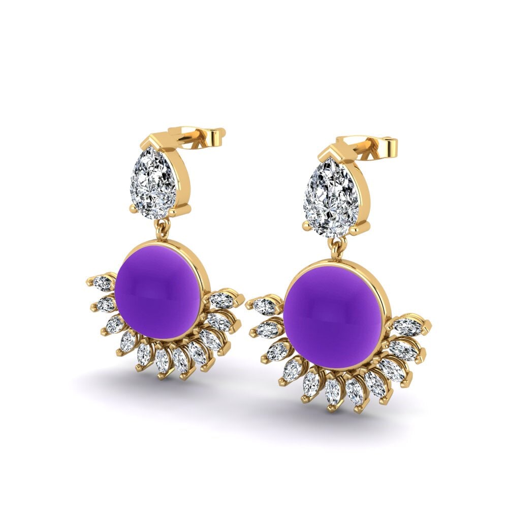 14ct Yellow Gold Cabochon Amethyst Women's Earring Eisner