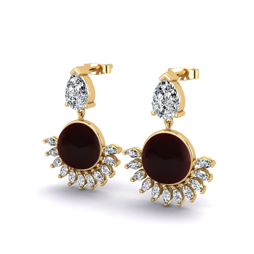 14k Oro Amarillo Granate Cabujón Pendiente de mujer Eisner