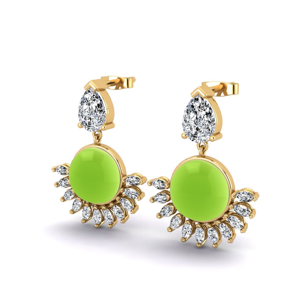 14k Oro Amarillo Peridoto Cabujón Pendiente de mujer Eisner