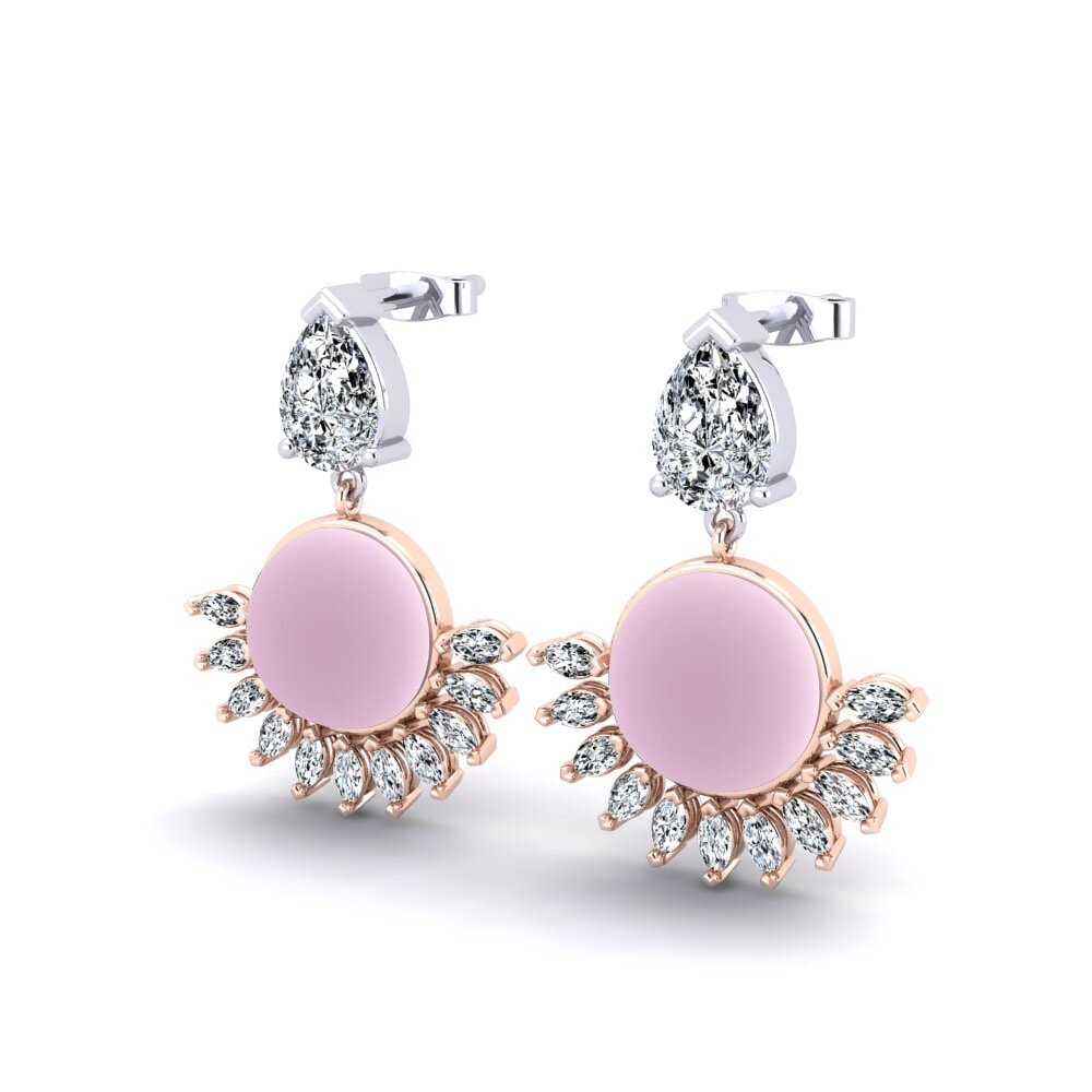 14ct Rose / White Gold Cabochon Round Women's Earring Eisner