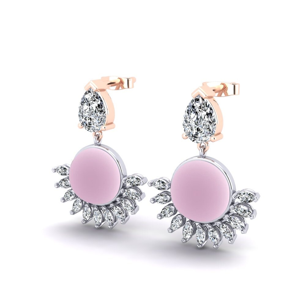 14ct White / Rose Gold Cabochon Round Women's Earring Eisner