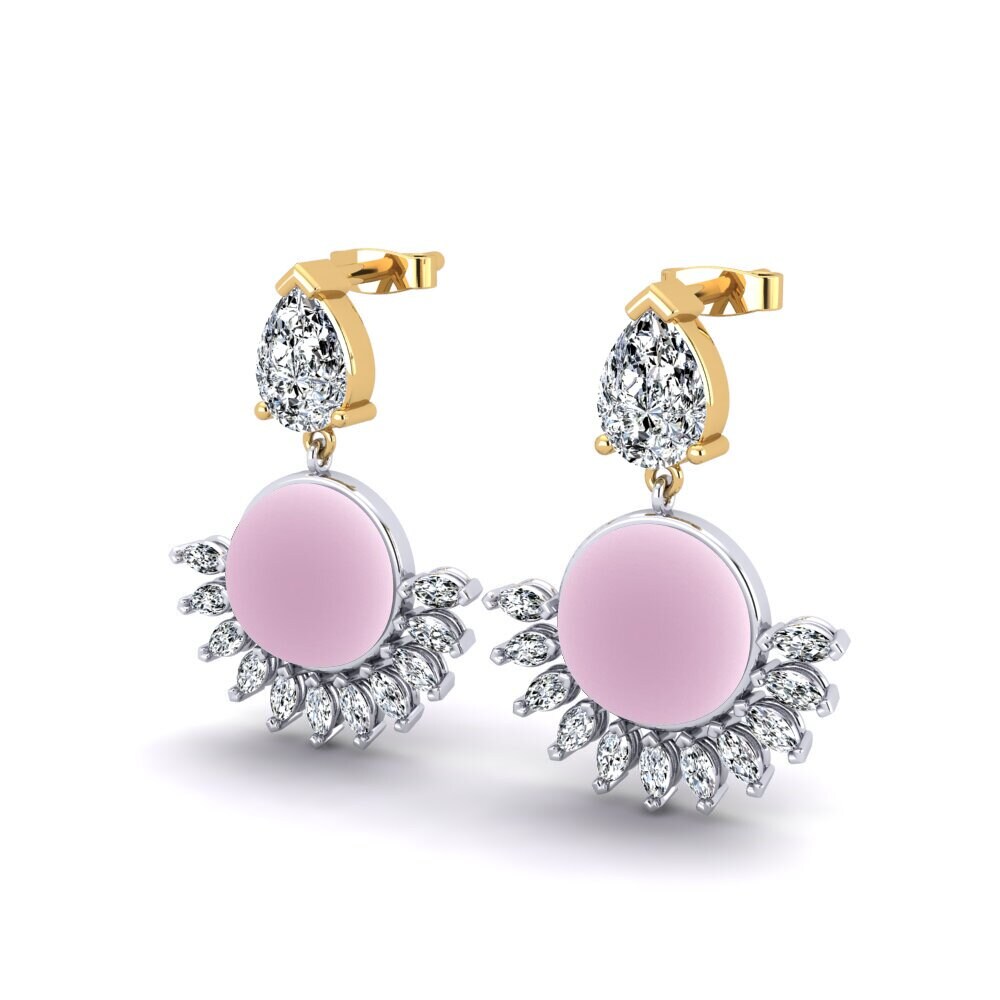 14ct White / Yellow Gold Cabochon Round Women's Earring Eisner