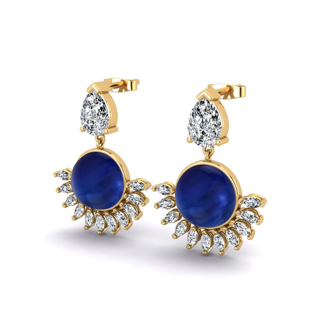 14ct Yellow Gold Cabochon Sapphire Women's Earring Eisner