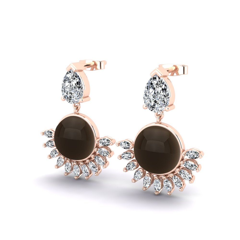 14ct Rose Gold Cabochon Smoky Topaz Women's Earring Eisner