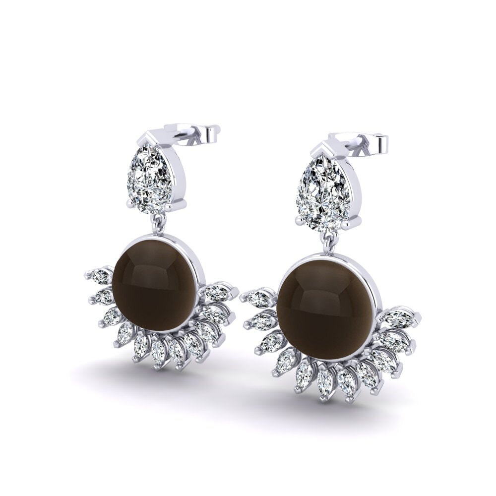 Đá Cabochon Thạch Anh Khói Bông tai nữ Eisner