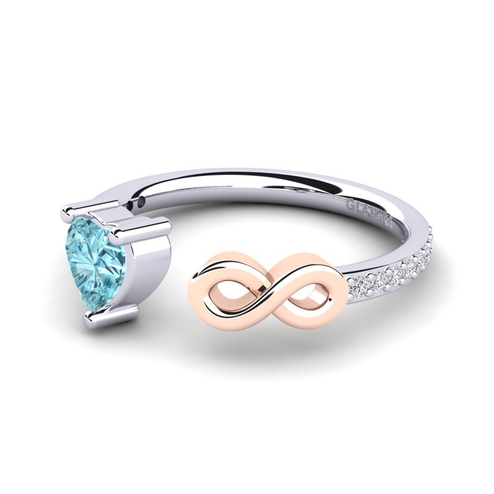14ct White & Rose Gold Blue Zircon Ring Ekaterina
