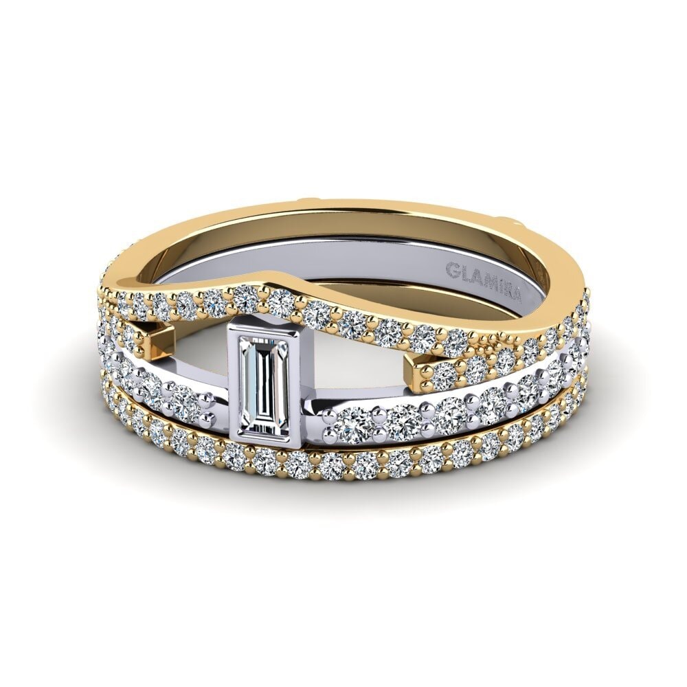 9k Oro Amarillo & Blanco Anillo Ekonmar SET