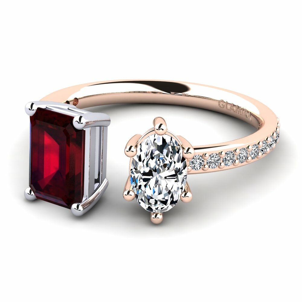 Bagues Or Rose& Blanc 18k Grenat Toi et Moi