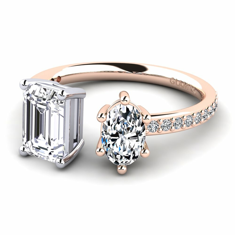 Bagues Or Rose& Blanc 14k Diamant De Synthèse Toi et Moi