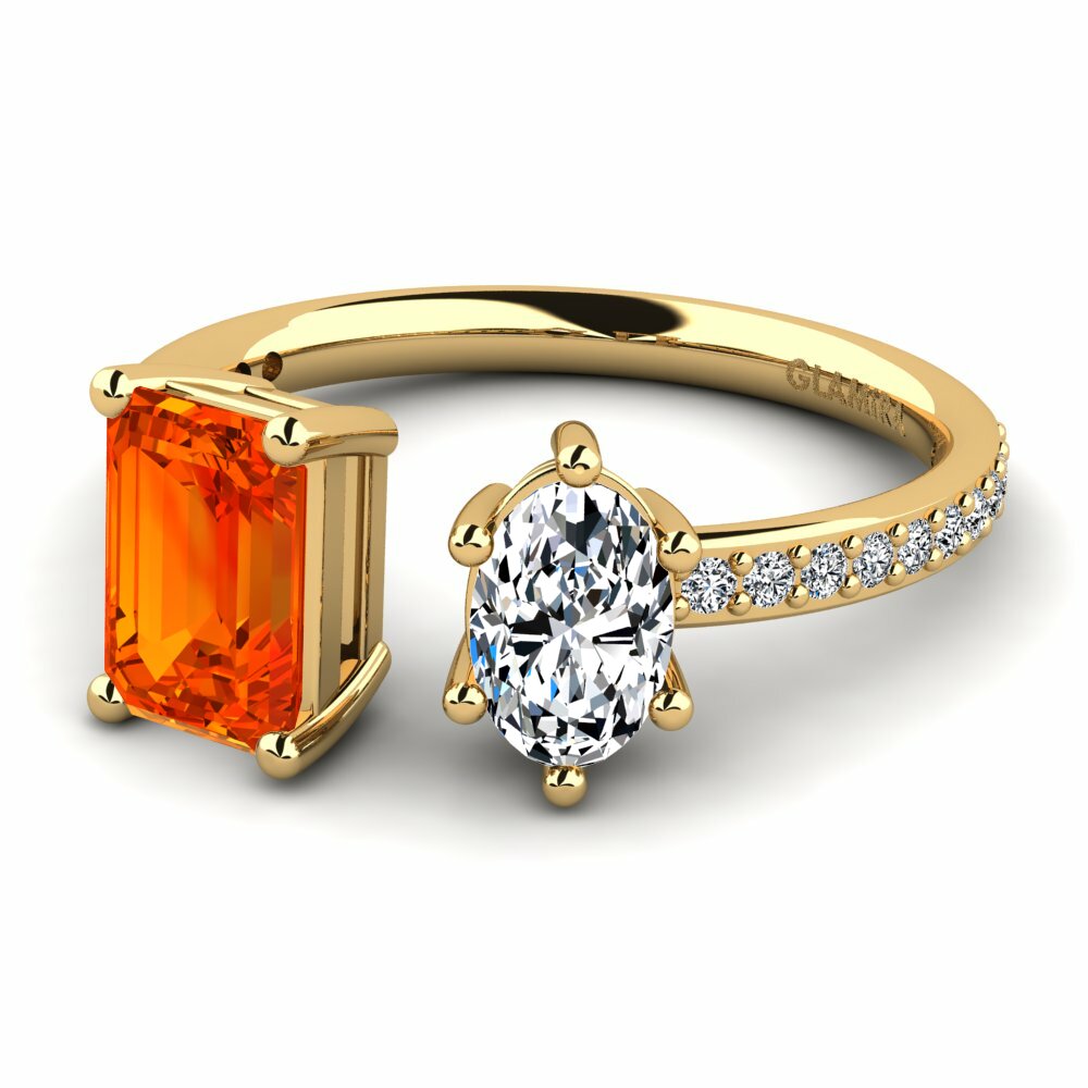 Bagues Or Jaune 18k Saphir orange Toi et Moi