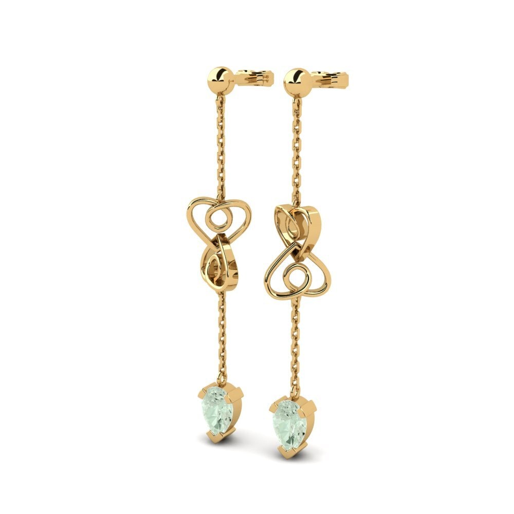 14ct Yellow Gold Green Amethyst Women's Earring Ekvilibro