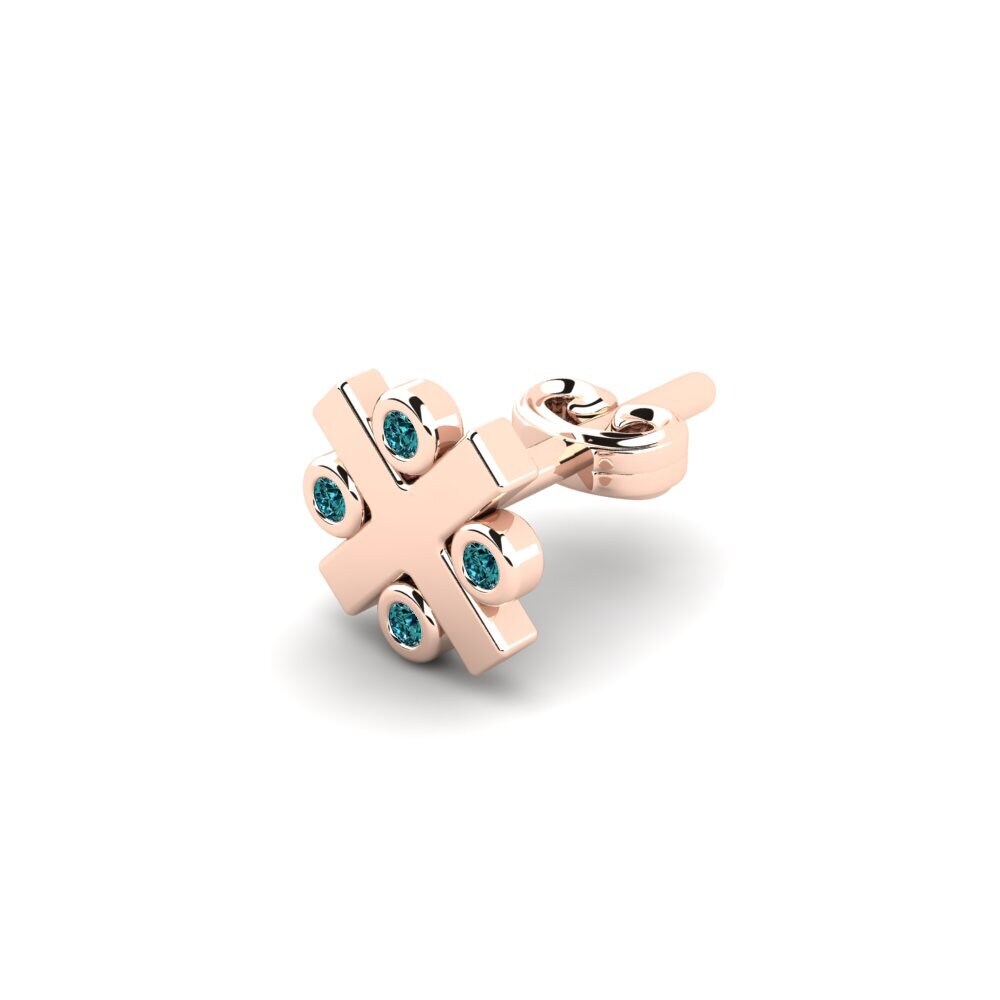 14ct Rose Gold Blue Diamond Men's Earring Elan
