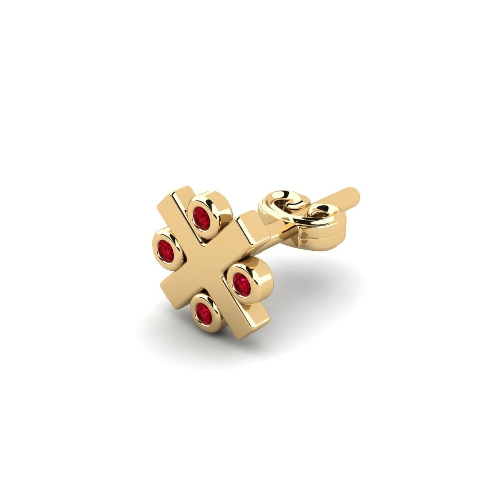 18ct Yellow Gold Red Zirconia Men's Earring Elan