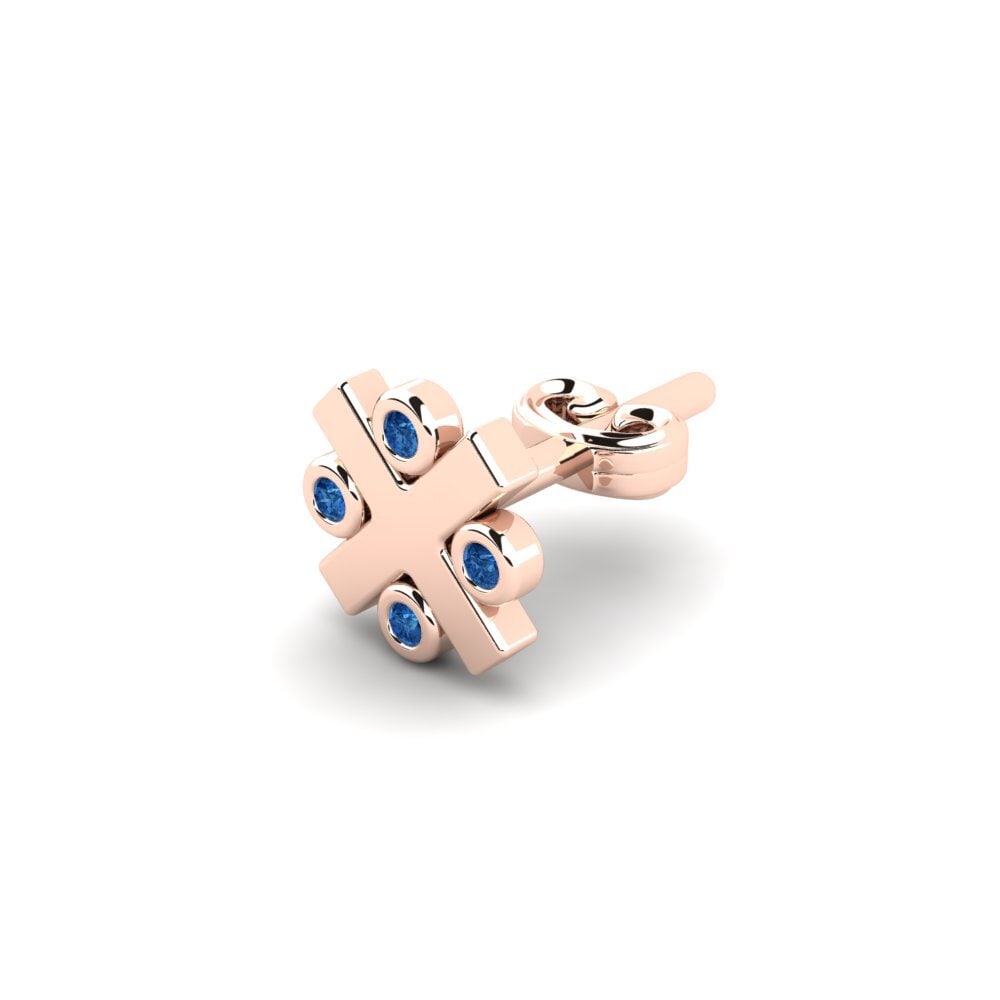 14ct Rose Gold Dark Blue Zirconia Men's Earring Elan