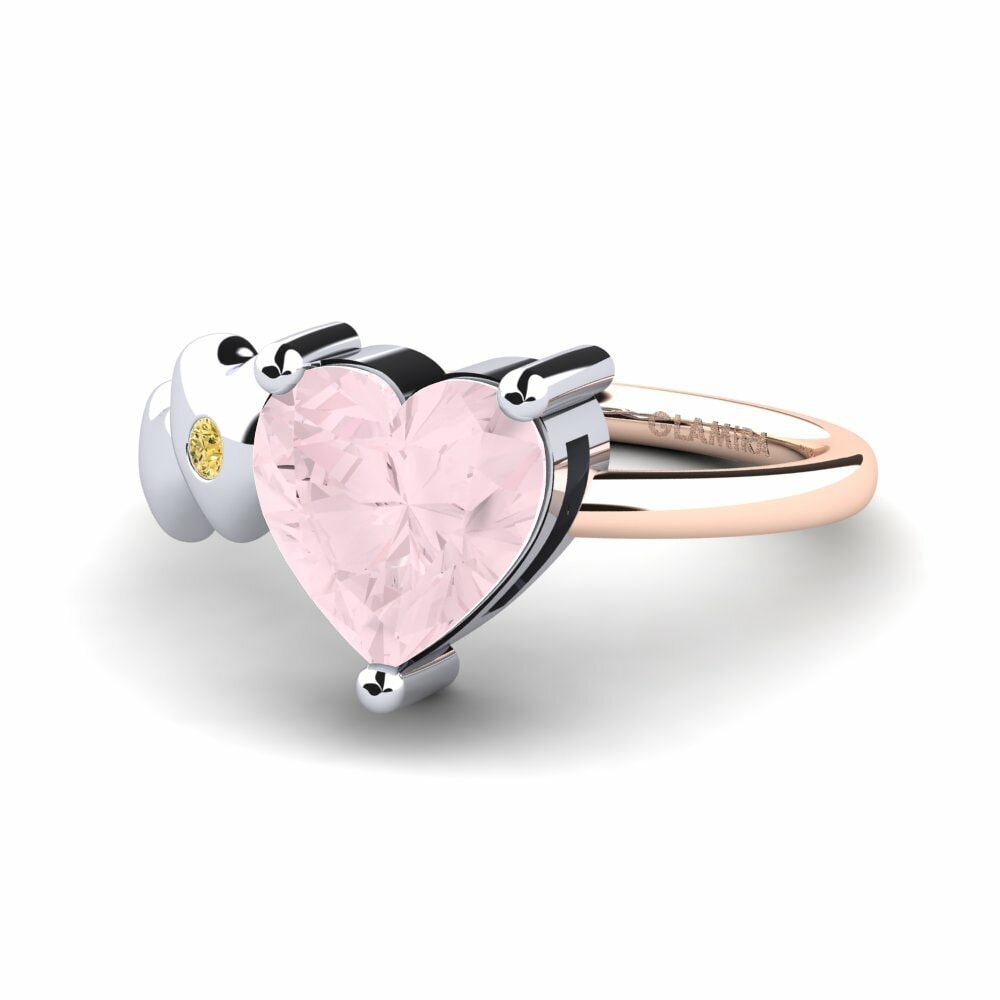 9k Oro Rosa & Blanco Corazón Cuarzo rosa Anillo Elauna