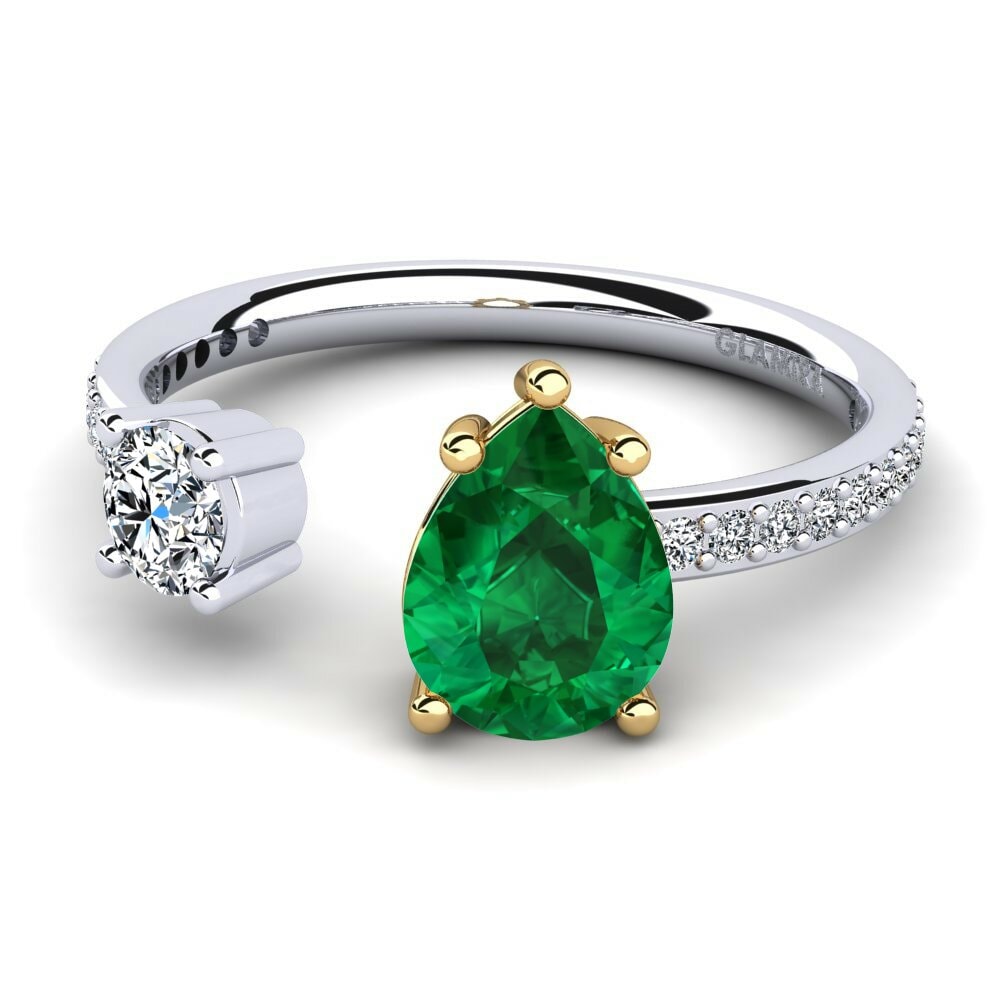 Bagues Or Blanc & Jaune 18k Émeraude (créée en laboratoire) Toi et Moi
