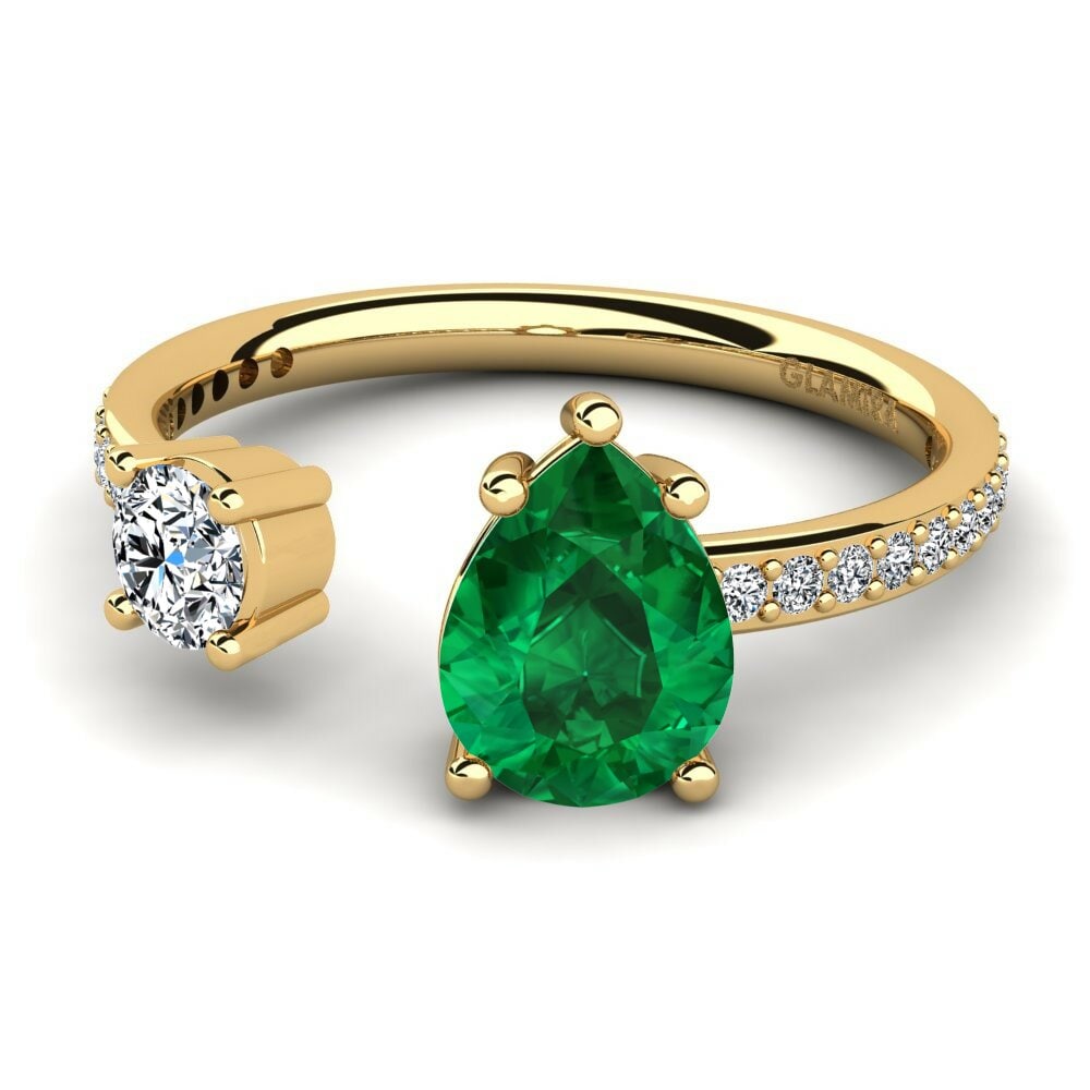 Bagues Or Jaune 18k Émeraude (créée en laboratoire) Toi et Moi