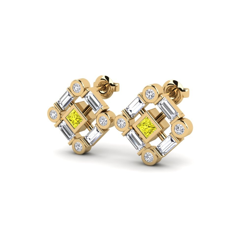 14k Yellow Gold Yellow Diamond Women's Earring Elbeuf