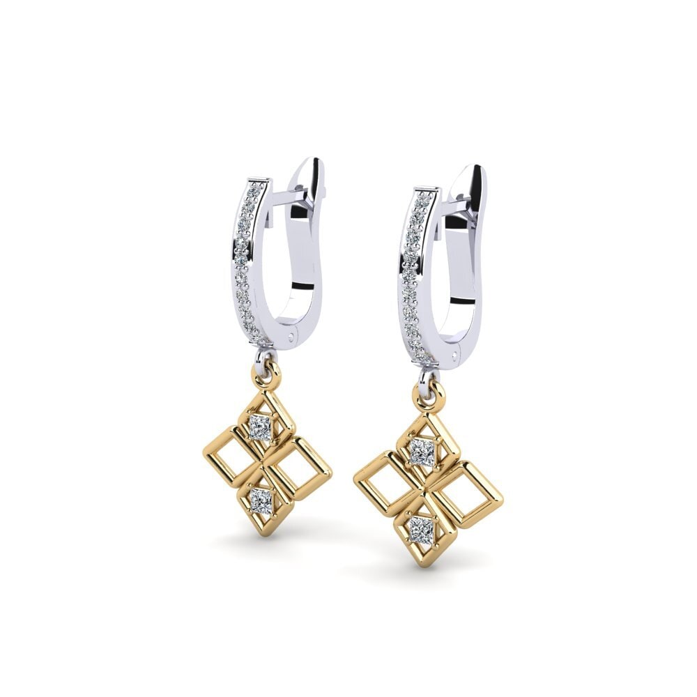 14k Oro Blanco / Amarillo Princesa Pendiente de mujer Eleted