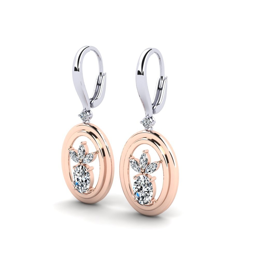 14k Oro Blanco & Rosa Ovalado Pendiente de mujer Elima