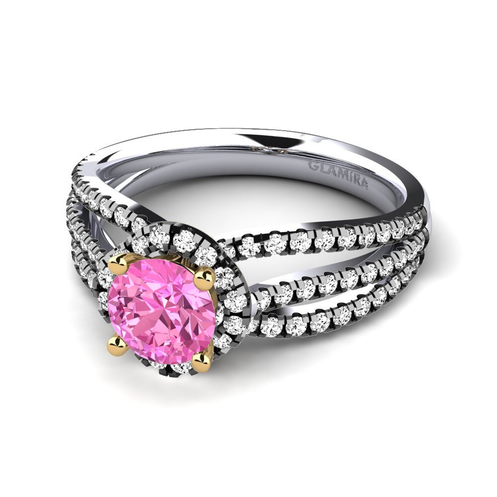 14k Oro Blanco & Amarillo Topacio Rosa Anillo de compromiso Elin
