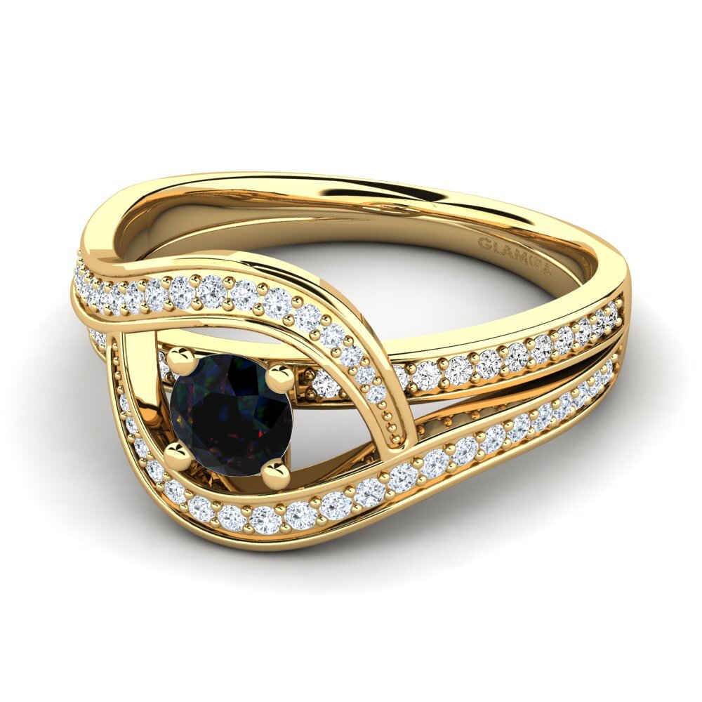18k Oro Amarillo Opalo Negro Anillo de compromiso Elinore
