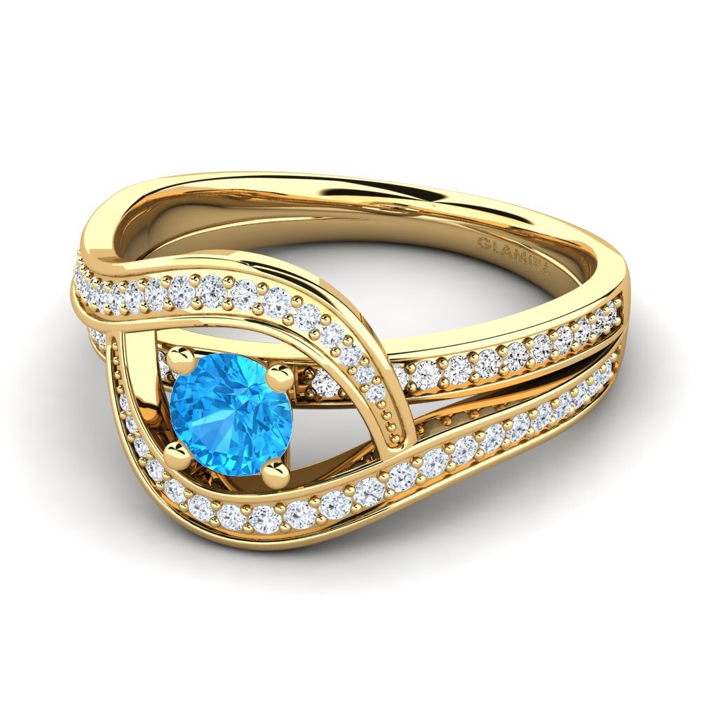 9k Oro Amarillo Topacio azul Anillo de compromiso Elinore
